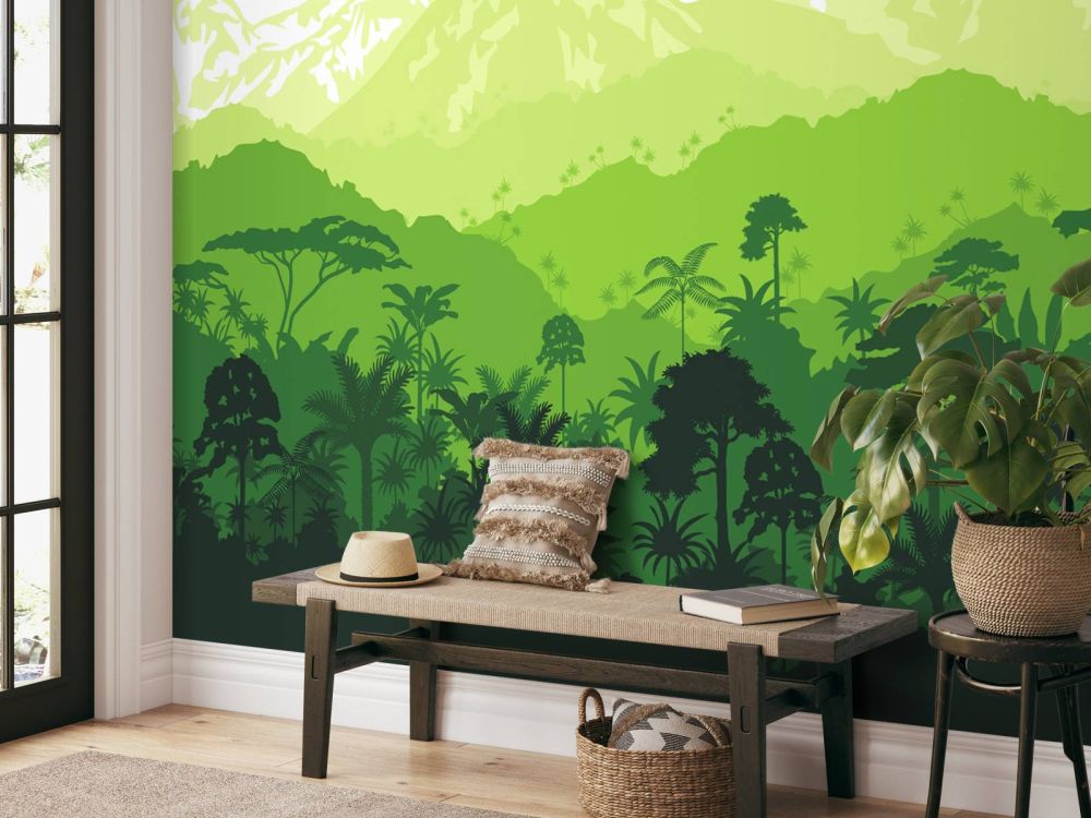 Jungle bomen en hoge bergen