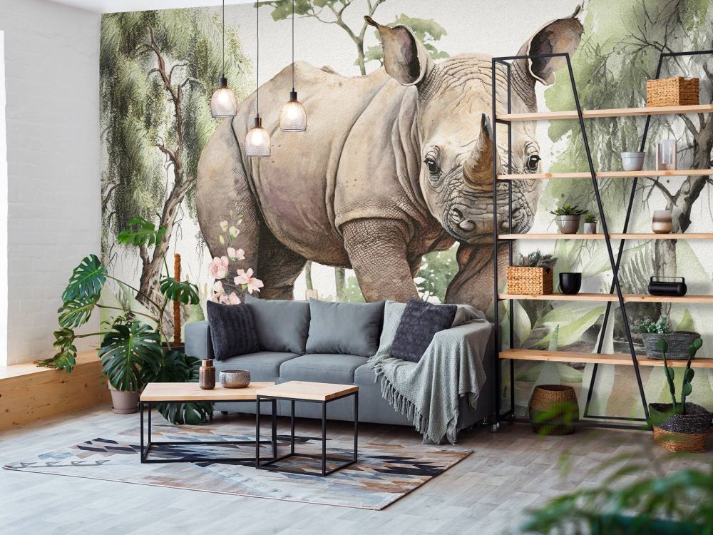 Baby neushoorn op de savanne