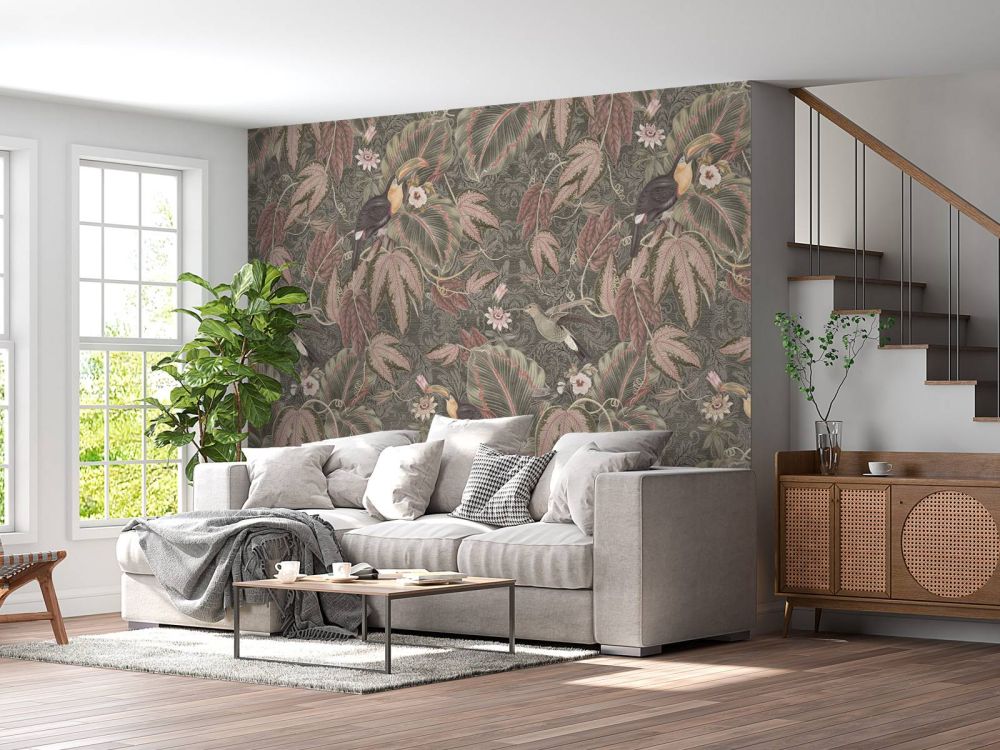Tropische Jungle vogels & Toekans - vintage groen