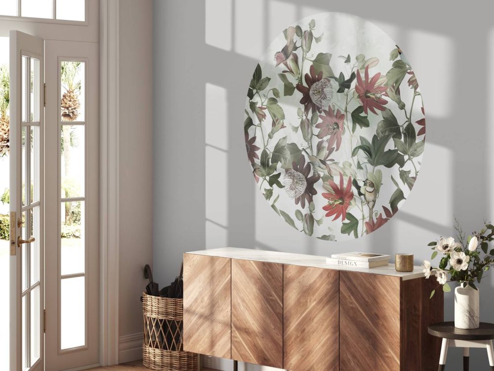 Seven Birds in Enchanted Foliage - Pastel Green