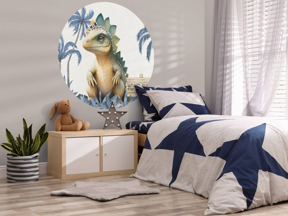 Baby stegosaurus in de jungle blauw