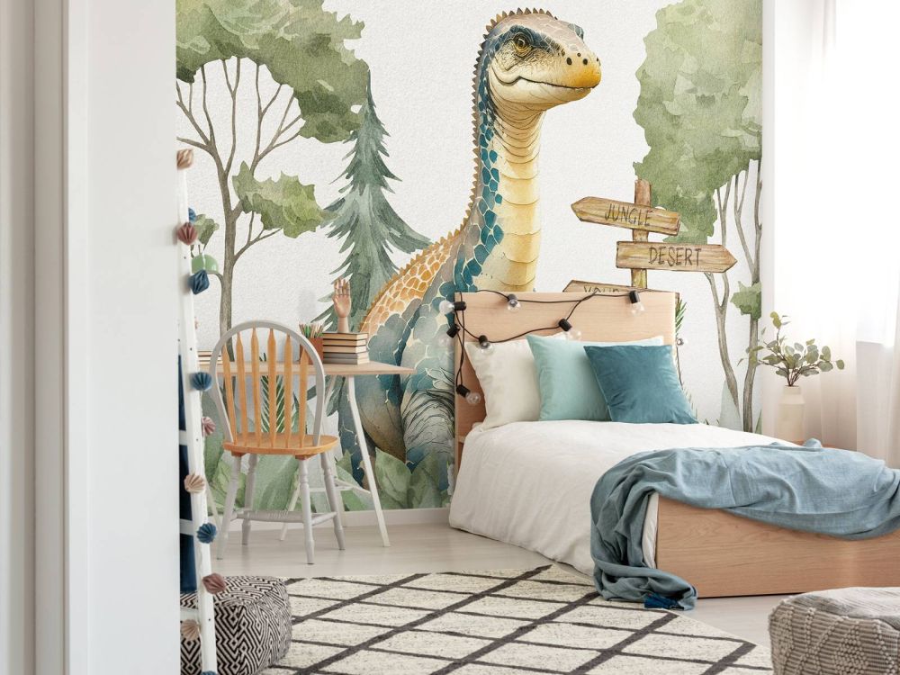 Baby brachiosaurus in de jungle