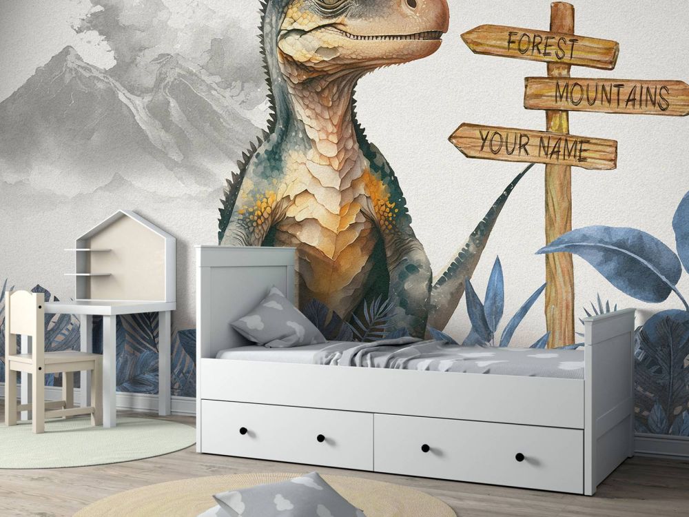 Baby velociraptor in de jungle blauw