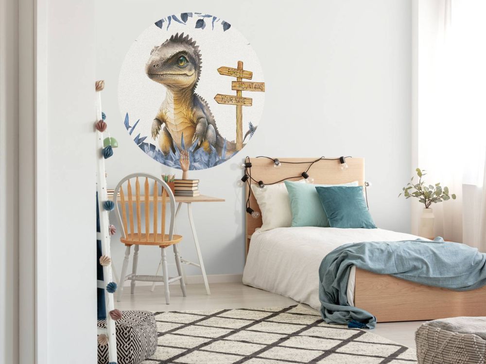Baby spinosaurus in de jungle blauw