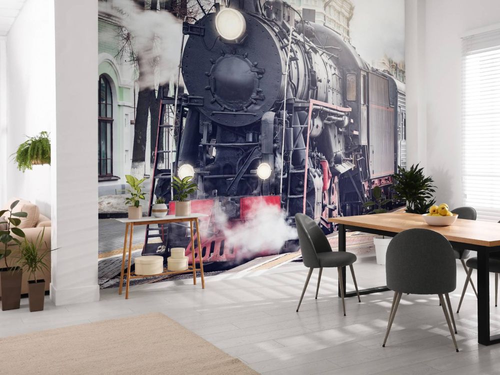 Stoomtrein met dampende stoom