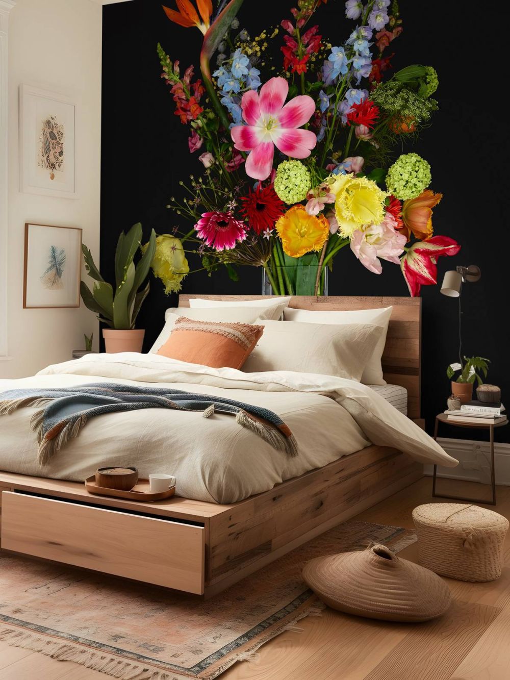 Boeket bloemen in glazen vaas
