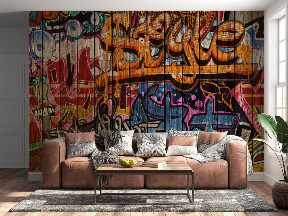 Graffiti met letters op hout