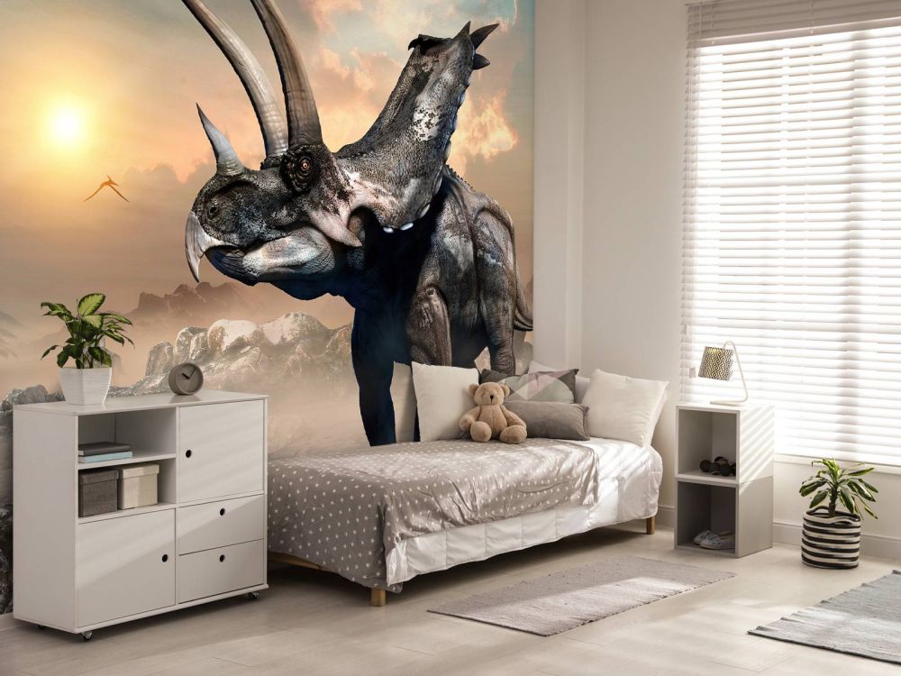Dinosaurus in de ochtend mist
