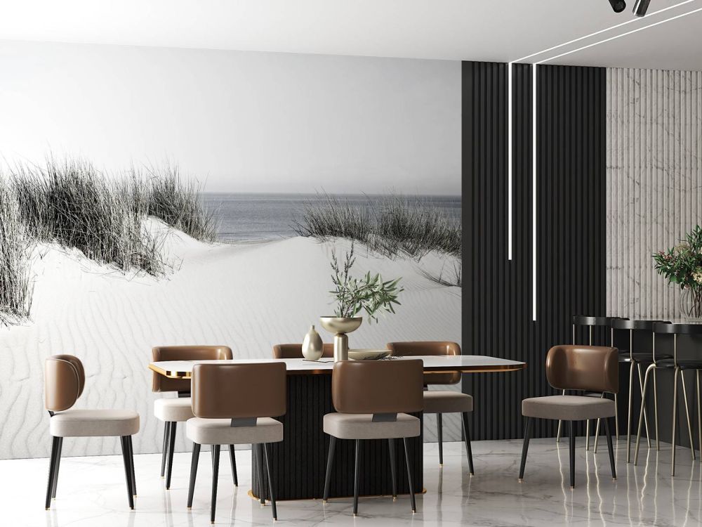 Duin doorgang naar het strand zwart-wit