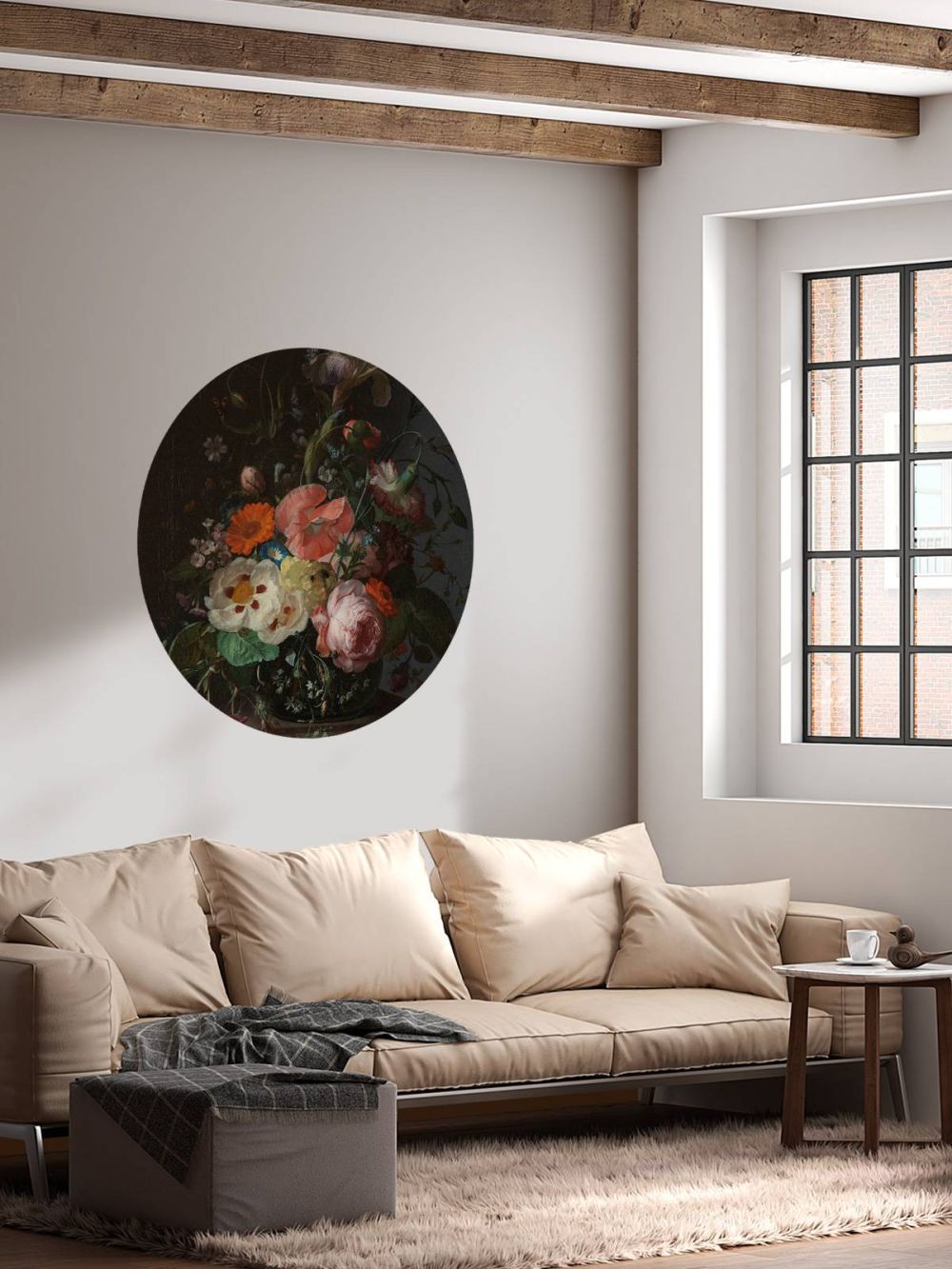 Stilleven met bloemen op een marmeren tafelblad