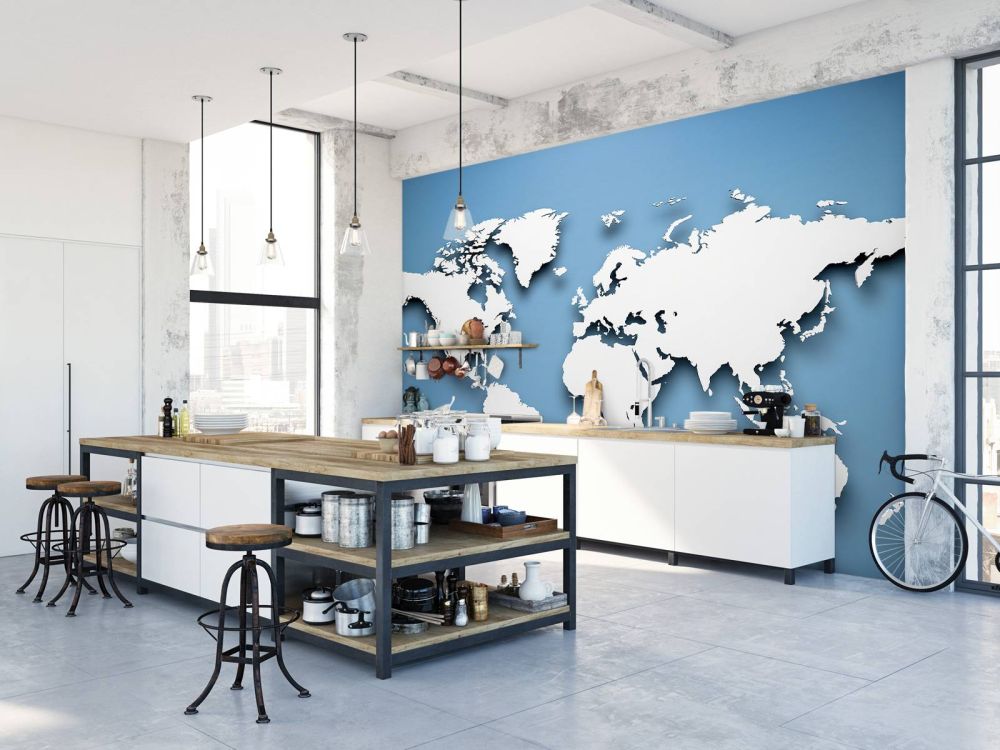 3D Wereldkaart blauw