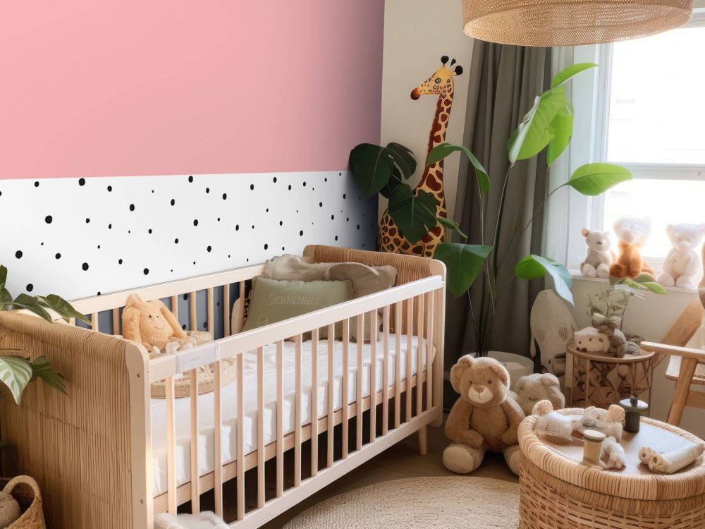 Roze en witte vlakken met zwarte stipjes