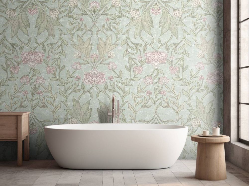 Morris bloemen damask - mint groen