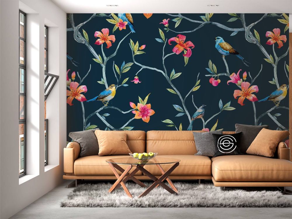 Tropische bloemen en vogels