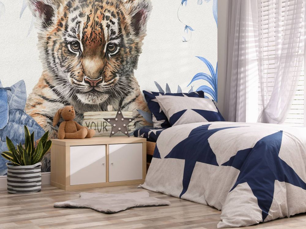 Schattige tijger met planten blauw