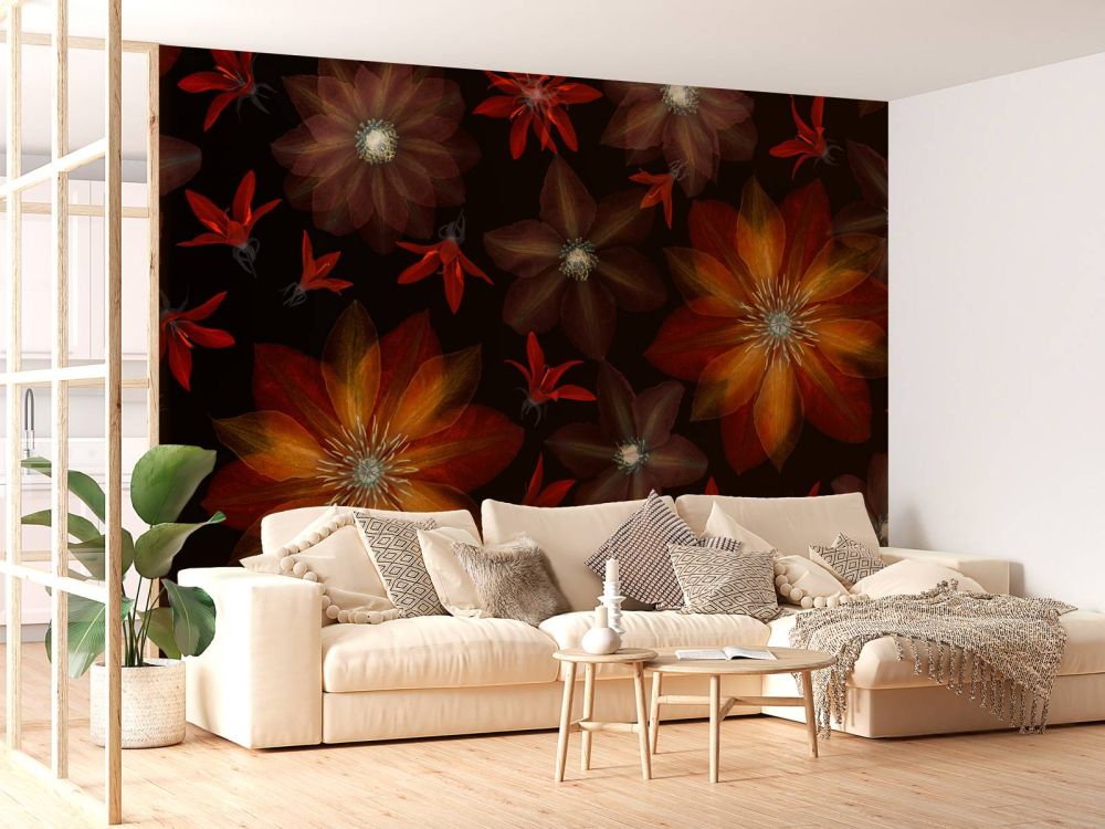 Rode clematis bloemen