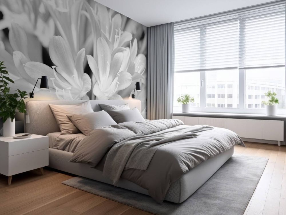 Bloemen in bloei, zwart-wit