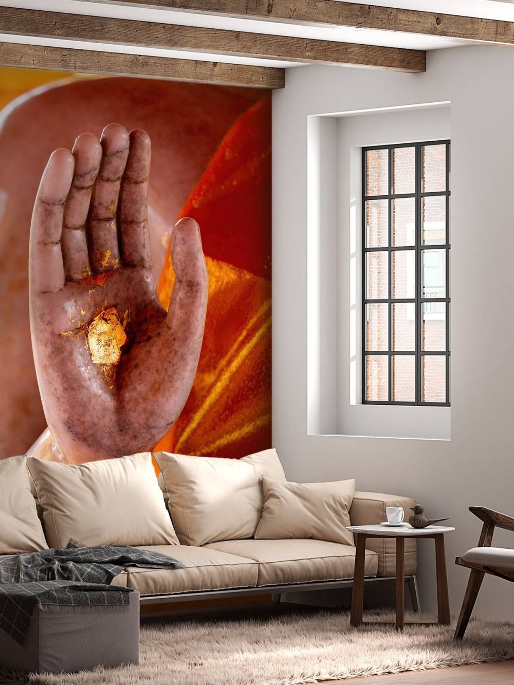 Handpalm met gouden plak Tempelcomplex Bangkok (Thailand)  