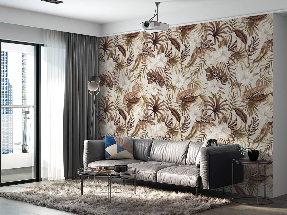 Tropische bloemen, beige