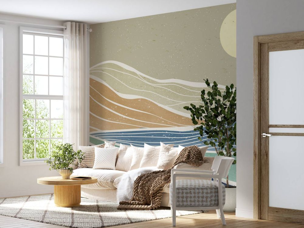 Gekleurde oceaangolven met de zon