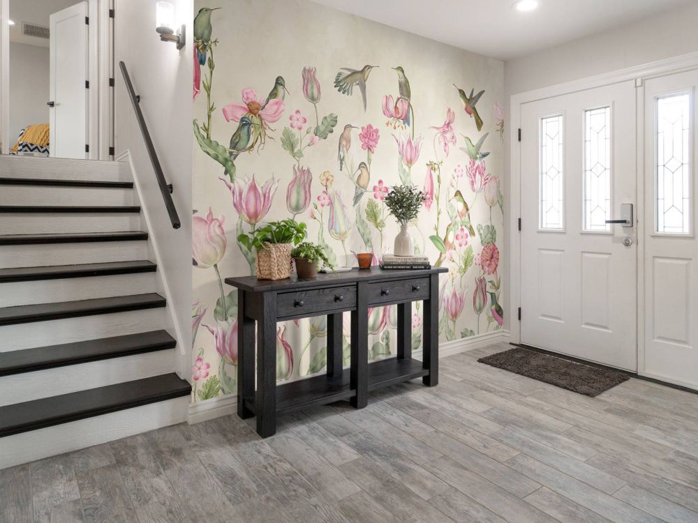 Spring Hummingbird Symphony - Blush Cream Elegance