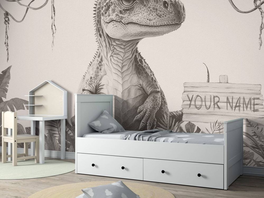 Baby t-rex in de jungle beige