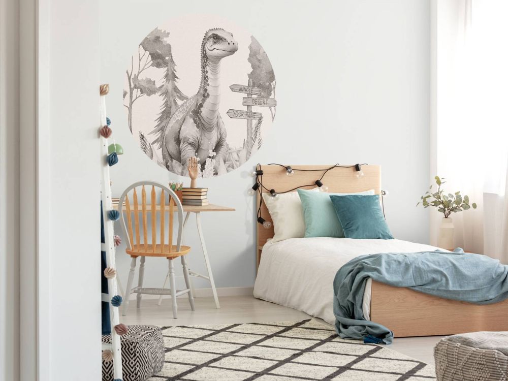 Baby brachiosaurus in de jungle beige