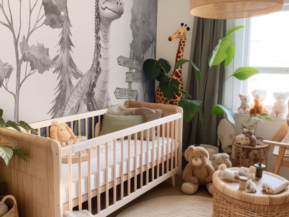 Baby brachiosaurus in de jungle beige