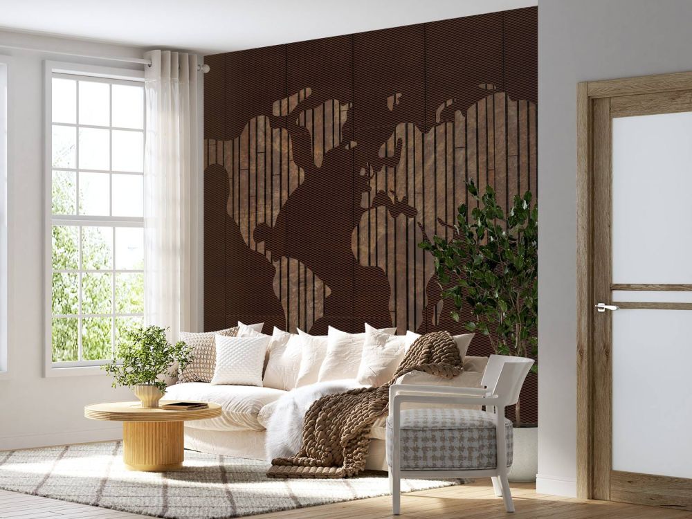 Wereldkaart met hout structuur