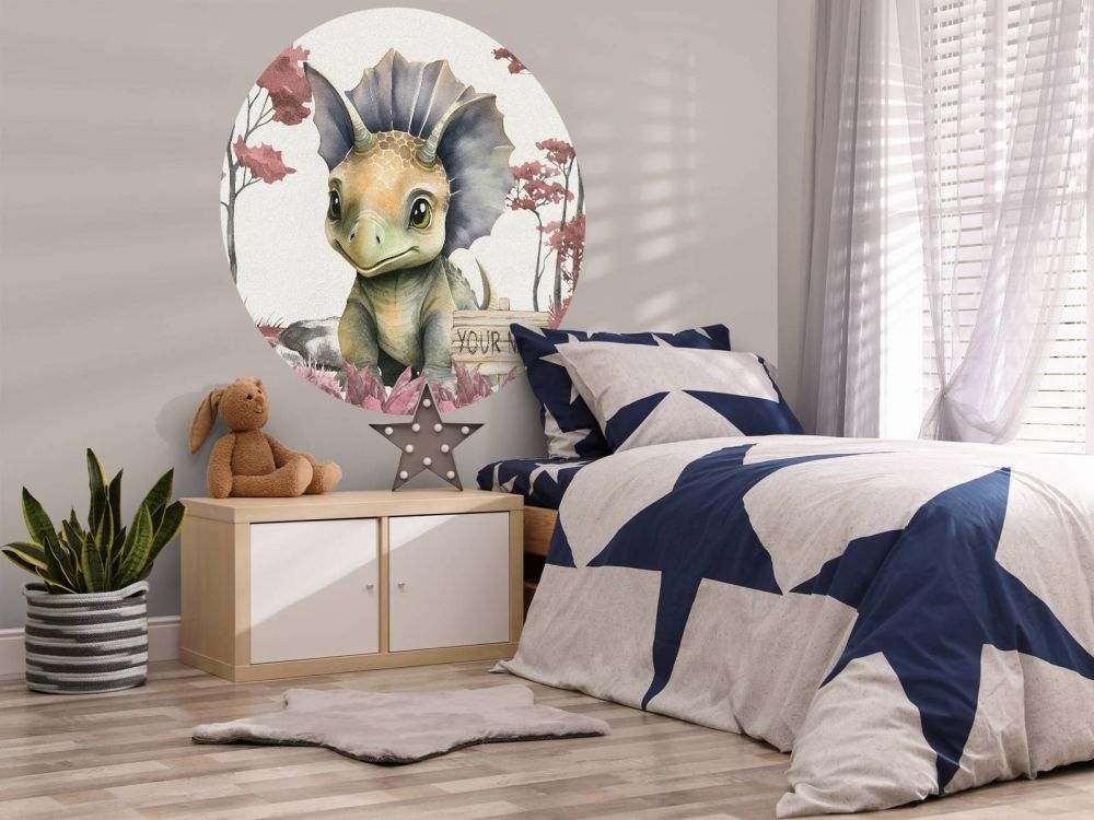 Baby triceratops in de jungle roze