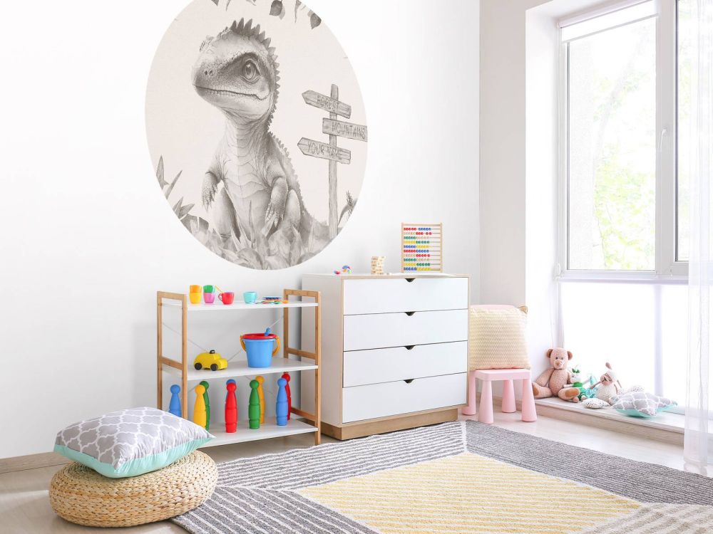 Baby spinosaurus in de jungle beige