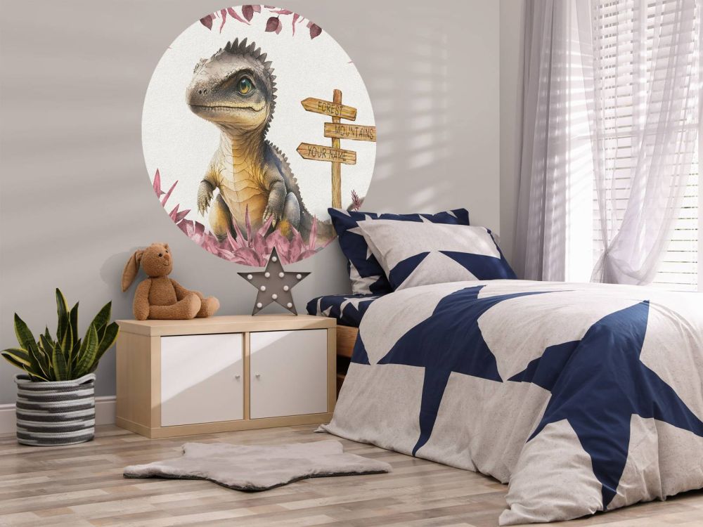 Baby spinosaurus in de jungle roze