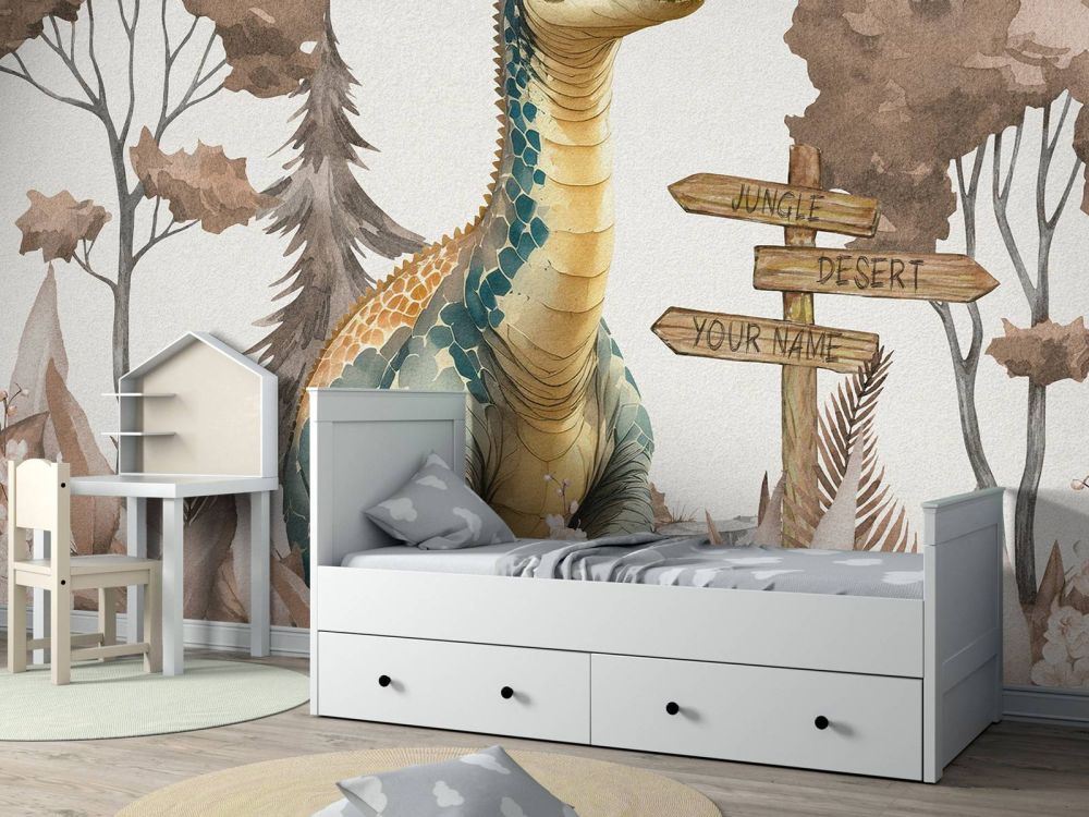 Baby brachiosaurus in de jungle taupe