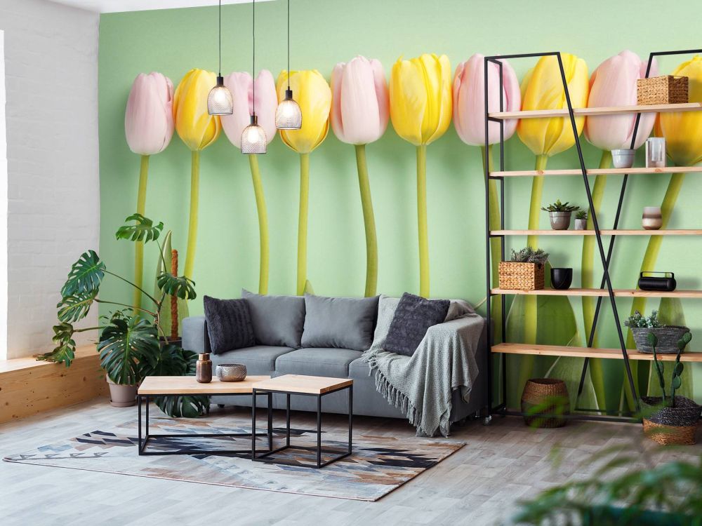 Tulpen op mintgroene achtergrond