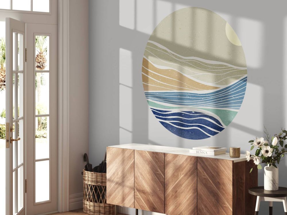 Gekleurde oceaangolven met de zon